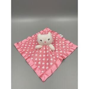 Cuddle Time Pink Owl Lovey Plush Security Blanket Heart Print Satin Like Bottom